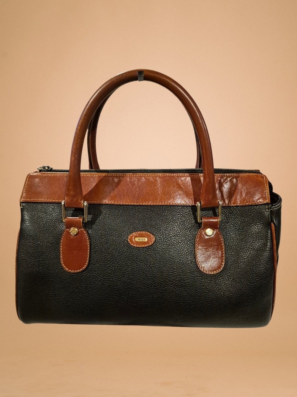 Vintage Bally Two-Tone Black and Brown Leather Satchel